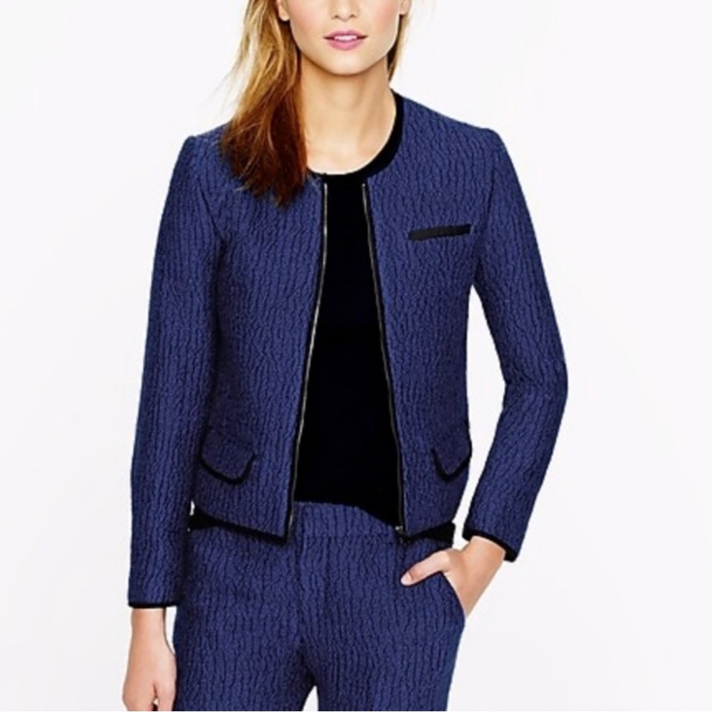 J.Crew Collection Cobalt Blue Zip Tweed Wool Blazer Size 6 NWT
